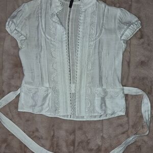 BCBGMaxAzria White Embroidered Blouse